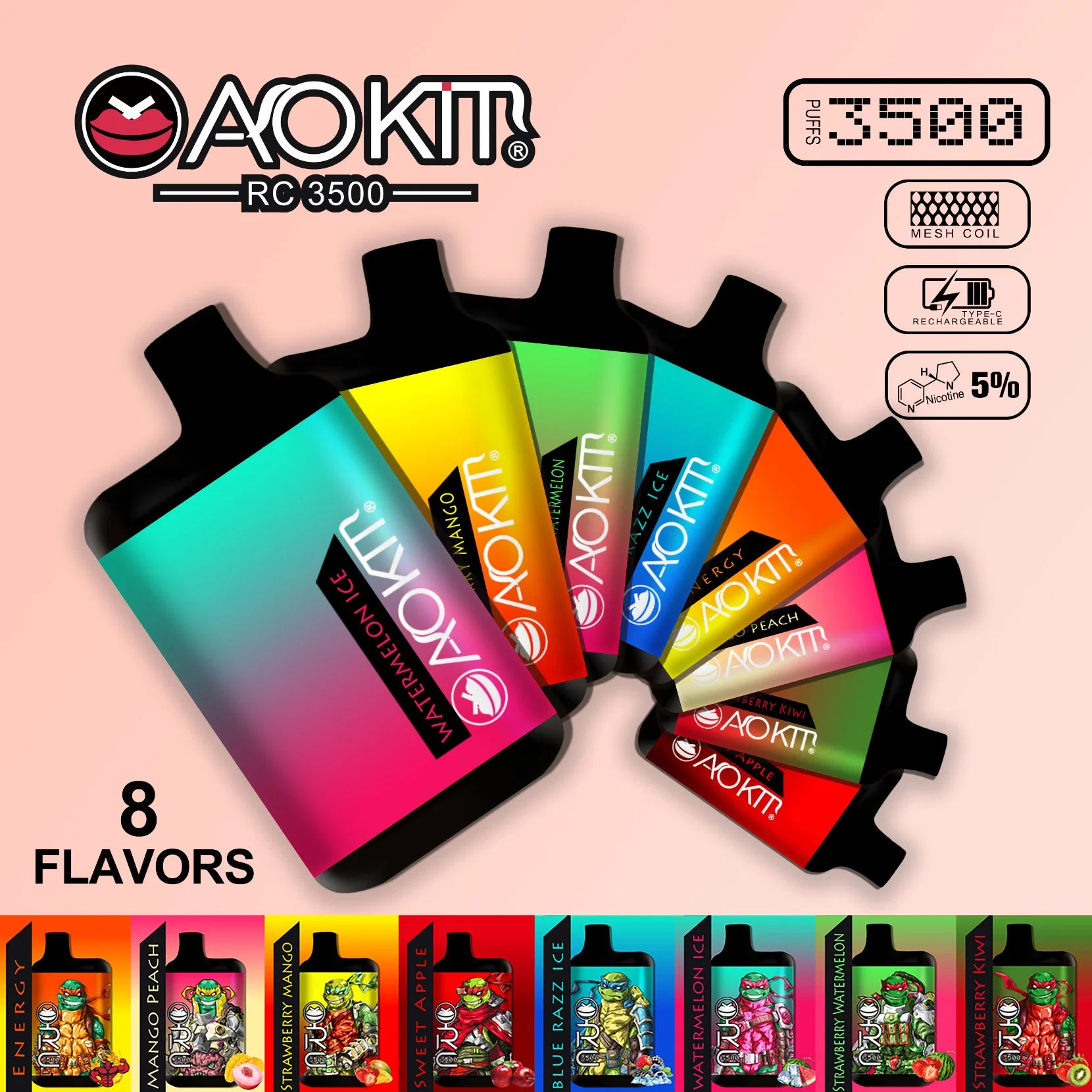 Original Wholesale/Supplier 3500 Puff Disposable/Chargeable Vape Pen Aokit RC Disposable/Chargeable Vaporizer