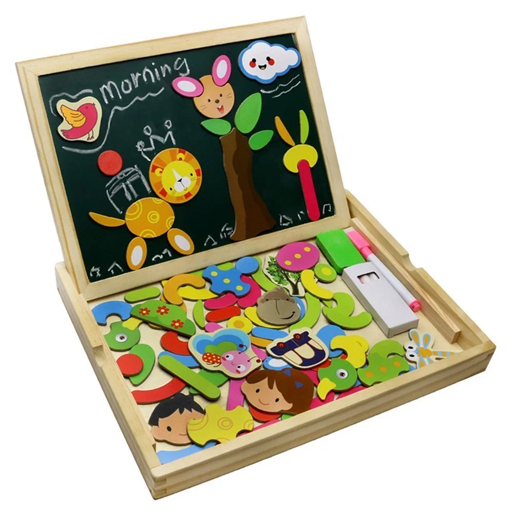 Customized Cute and Vivid Wooden Magnetic Easel Double Side Board Puzzle Games Toys for Kids