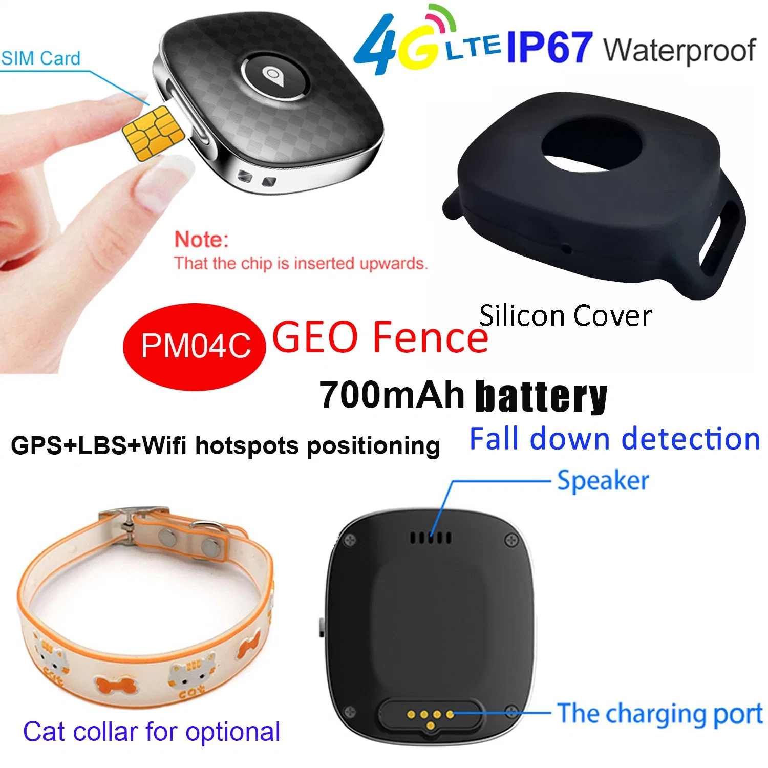 Wholesale 4G IP67 Waterproof Puppies Pets Locator Smart Tracking Device Mini GPS Tracker with Voice Monitor PM04C