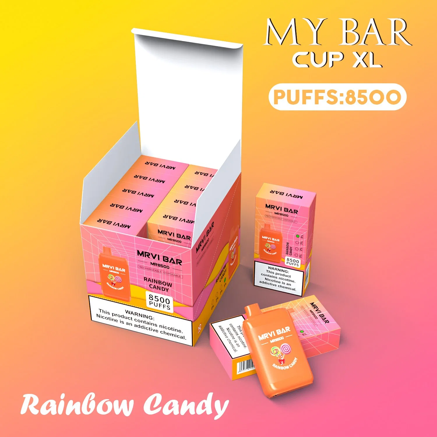 2023 Mrvi Bar 8500 choux avec E-Liquid &amp; Type-C lampes LED clignotantes rechargeables Egig Randm Tornado 9000 bouffées