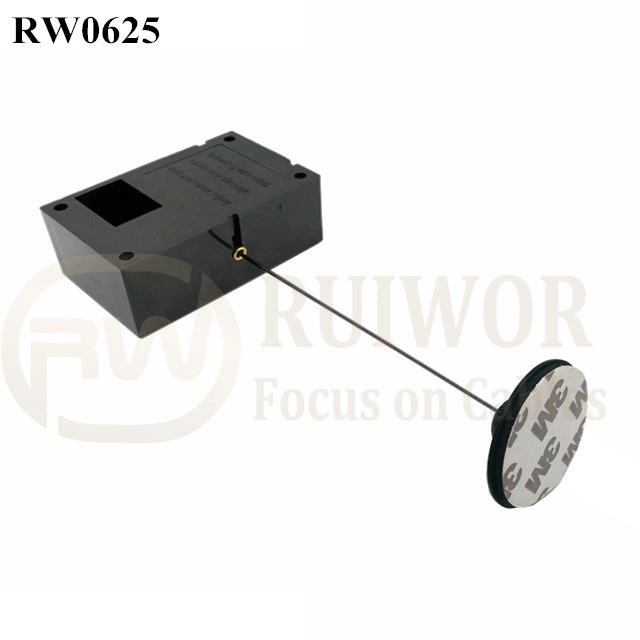 RW0625 Cuboid Ratcheting Retractable Cable Plus Pause Function and Dia 38mm Circular Adhesive Plastic Plate Connector