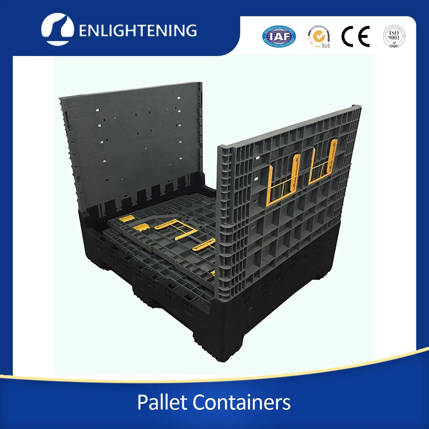 1210 Large Foldable Plastic Packaging Bulk Pallet 4 Ways Entry Rackable Storage Box Container