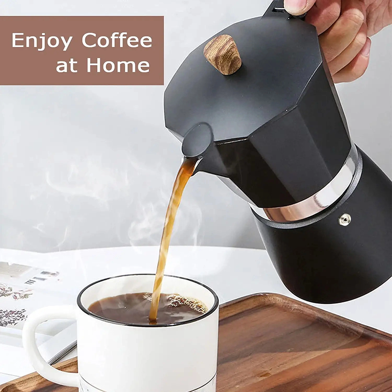 Qzq Negro Home Camping Senderismo Acero inoxidable aluminio Espresso Classic Cafetera italiana - olla Moka