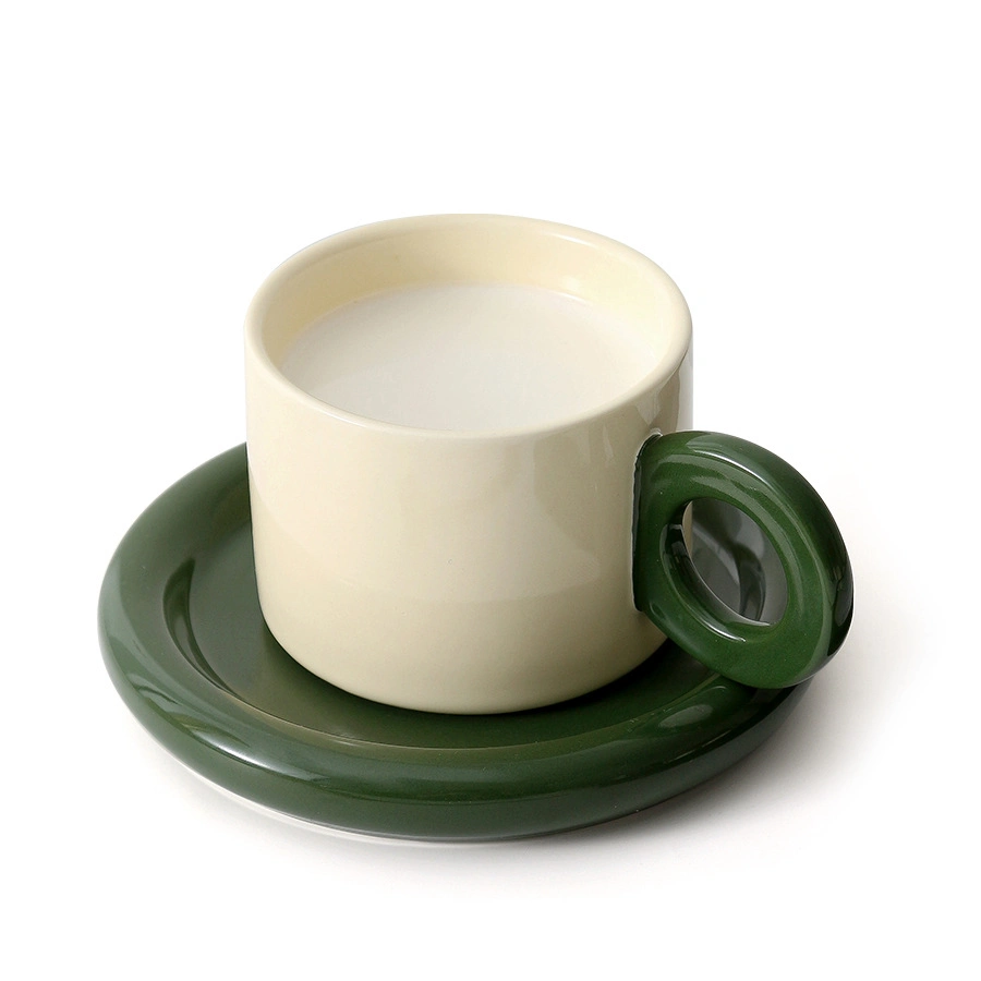 Custom Log Ceramic Coffee Cup Saucer Set Solid Color Coffee Cup European Style Color Coffee Cup Set