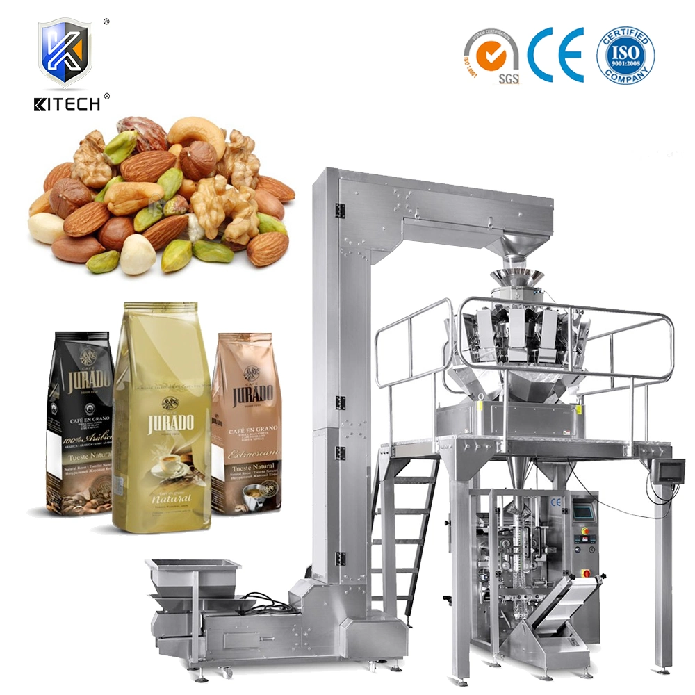 Automatic Vertical Food/Snack/Beans/ Grain/Rice/Nuts/Peanut/Sugar/Beans/Salt /Granule /Coffee/Tea/Popcorn Filling Multihead Weigher Packing Packaging Machine