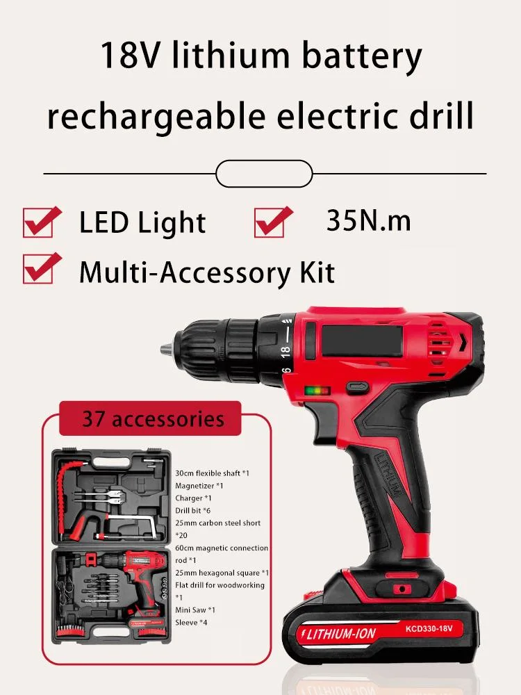 18V Lithium Battery Cordless Power Drill Electric Screwdriver Power Drills Rechargeable Power Tools