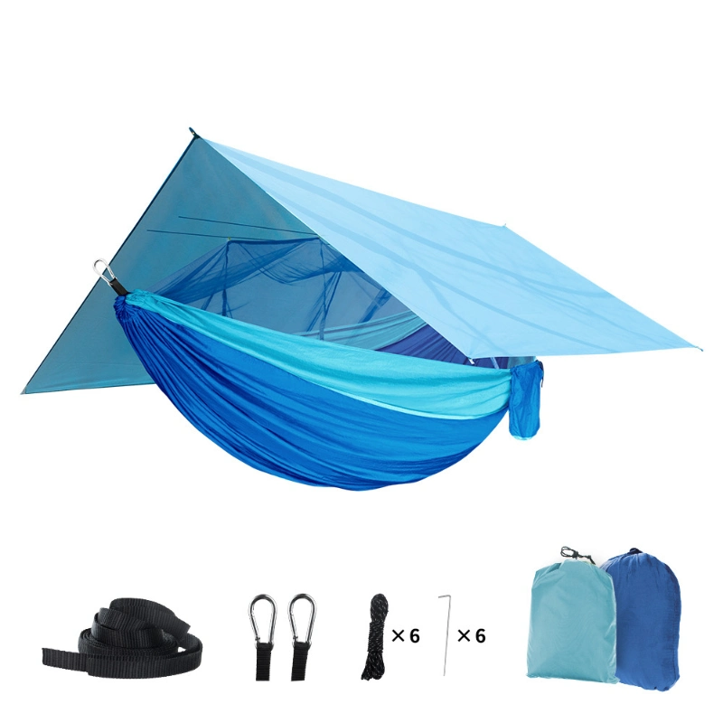 Outdoor Camping Double Person Thick Pull Rope Mosquito Net with Canopy Nylon Hammock