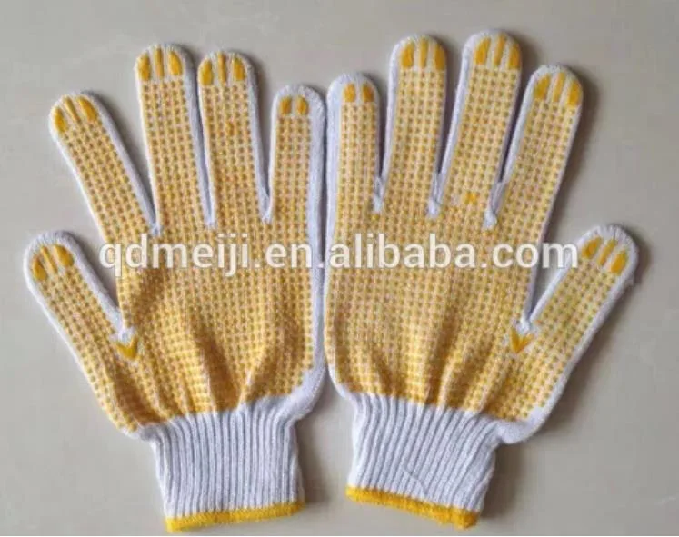 Wholesale/Suppliers White/Bleach White Cotton PVC Dotted Safety Work Gloves