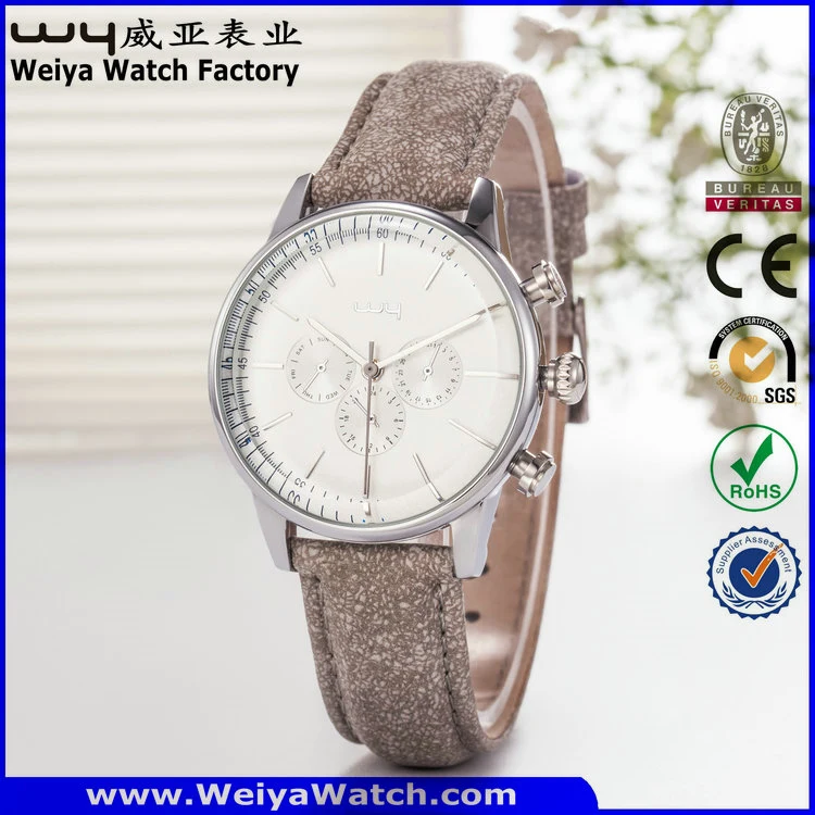 Classic Leather Strap Quartz Fashion Ladies Wrist Watch (Wy-082E)