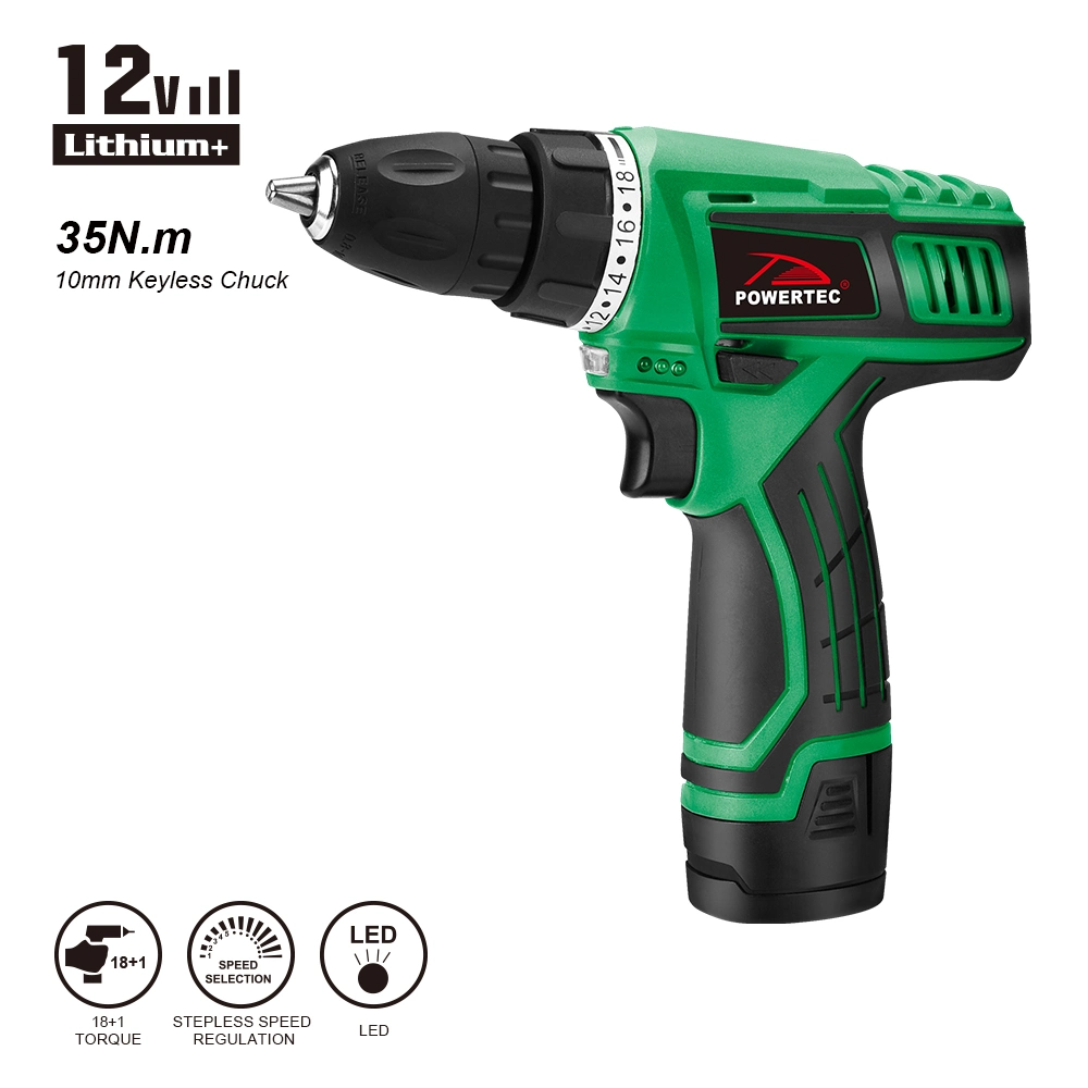 Powertec 12V Hot Sale 0.8-10mm Lithium Power Tool Cordless Drill Set