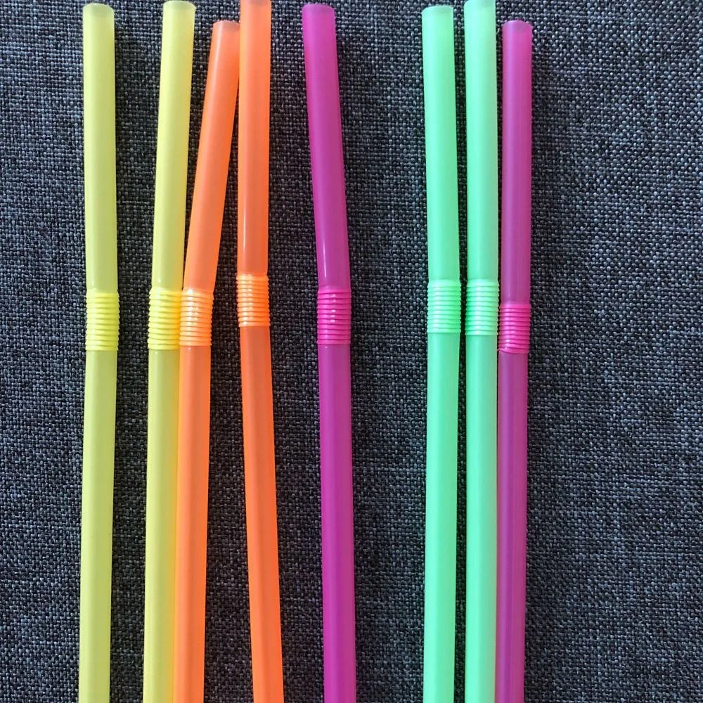 Reusable Plastic Neon Colour Flexible Drinking Straws for Tea, Cocktail, Juice and Other Drinks