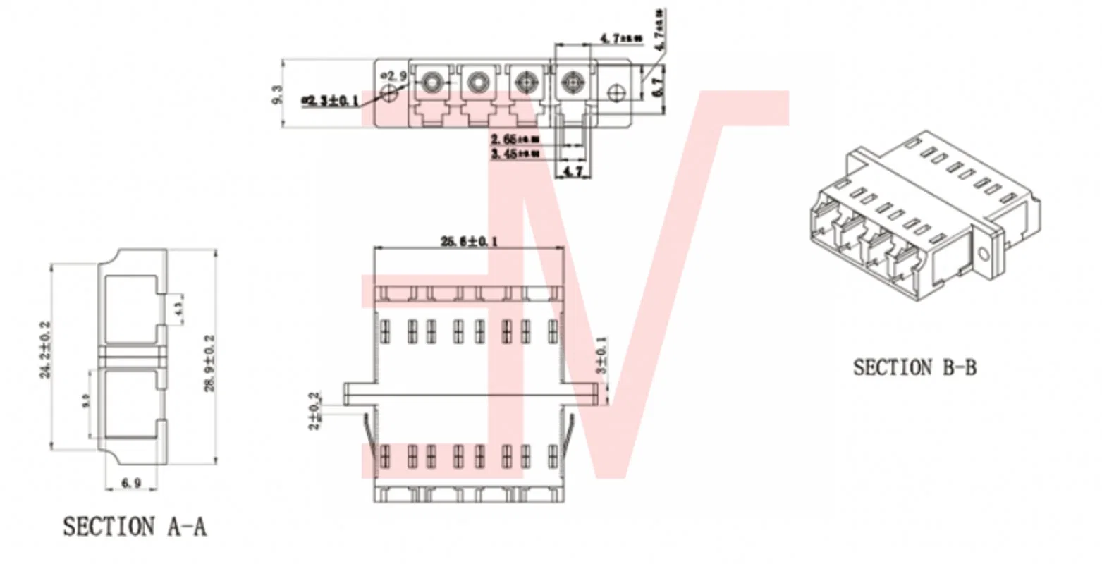 LC/APC Plastic Fiber Optic Split Adapter with Flange