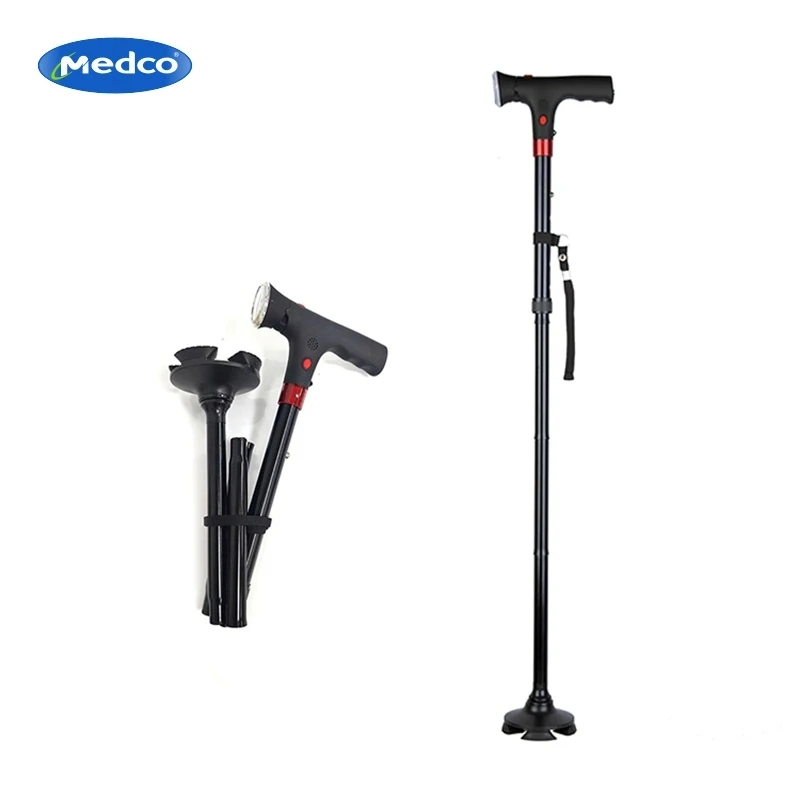 Folding Adjustable LED Light Smart Elderly People Cane Aluminum Alloy Walking Sticks