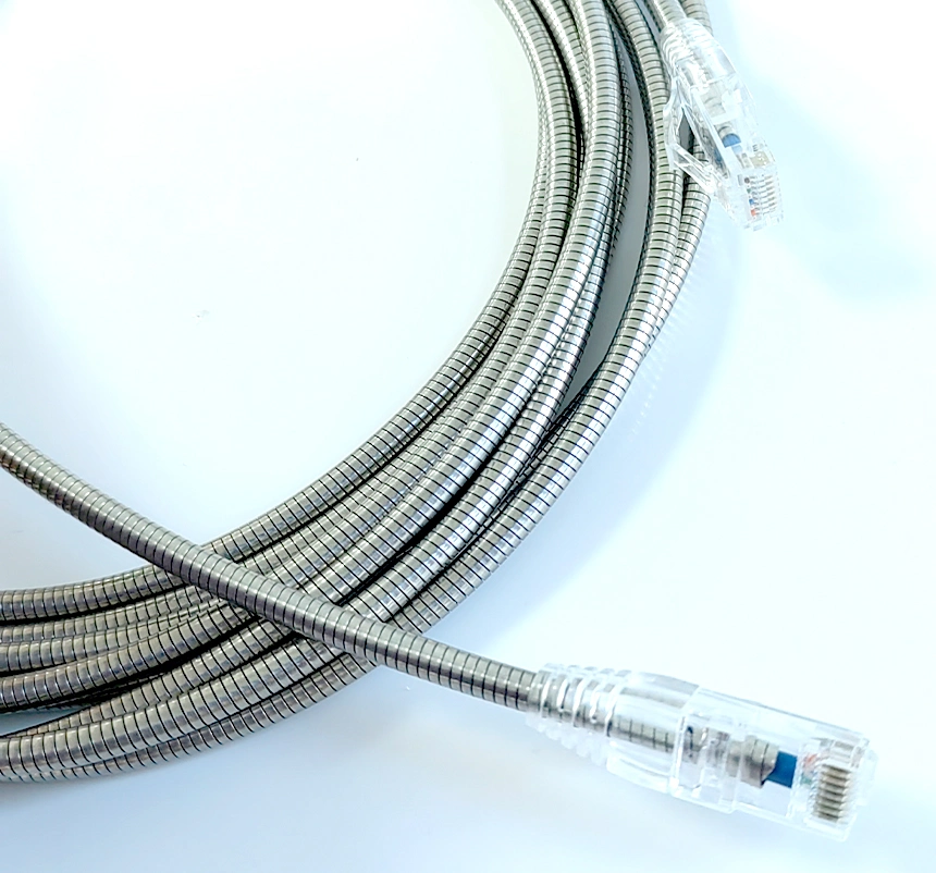 OEM Steel Armored Crossed Cat5e Network Cable, Slim, STP, LSZH, Gray