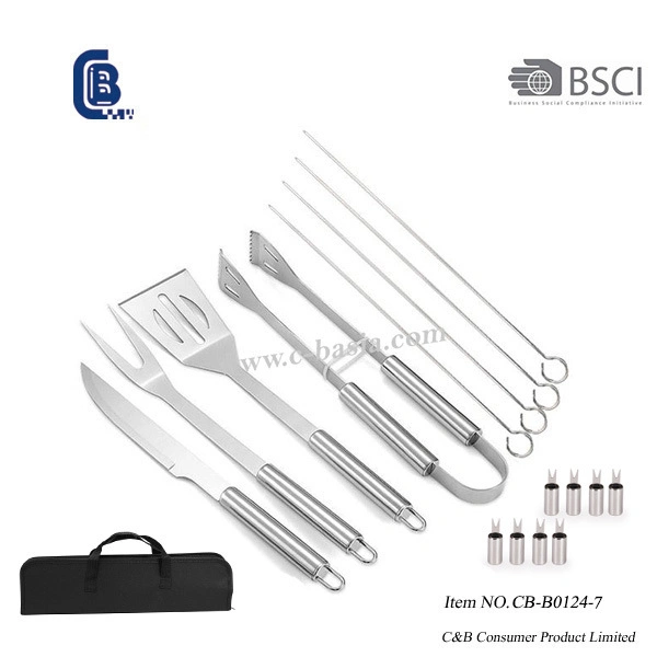 12PCS BBQ Grill Stainless Steel Kabob Stick, Camping Barbecue Skewers, BBQ Tool Set