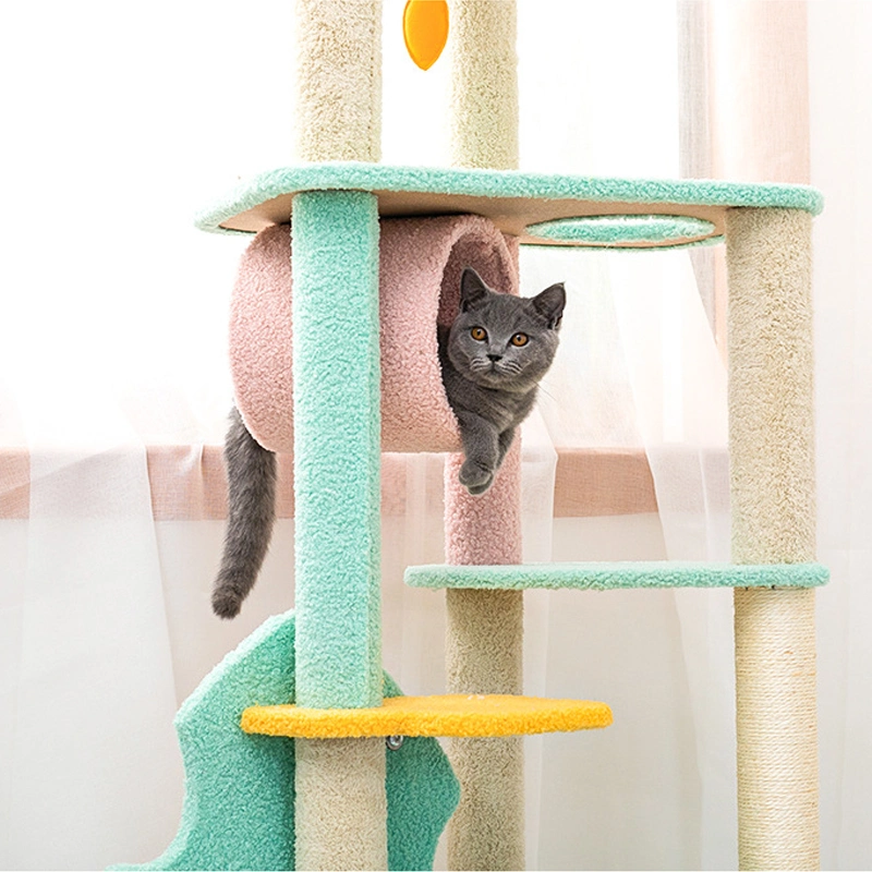 Indoor Kitty Condo Beige Scratching Post Cat Trees Climbing Tower for Sale