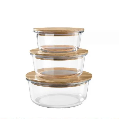 Eco-Friendly Glass Meal Microwave Oven Freeze Dishwasher Safe Glass Food Storage Containers with Bamboo Lid