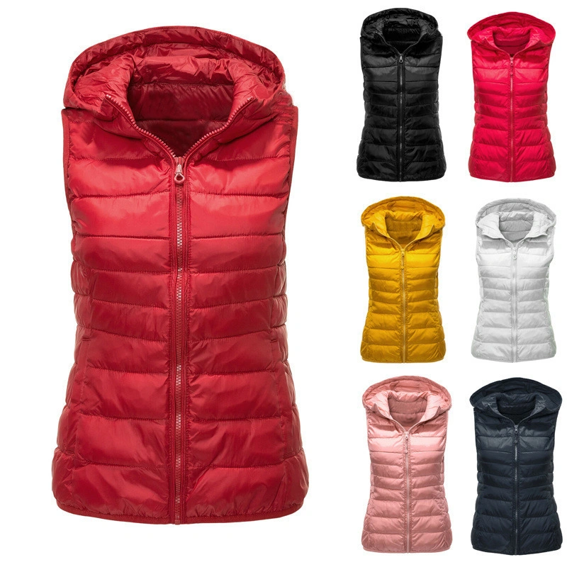 Mu Cross Border Women Warm Vest Hooded Cotton Jacket