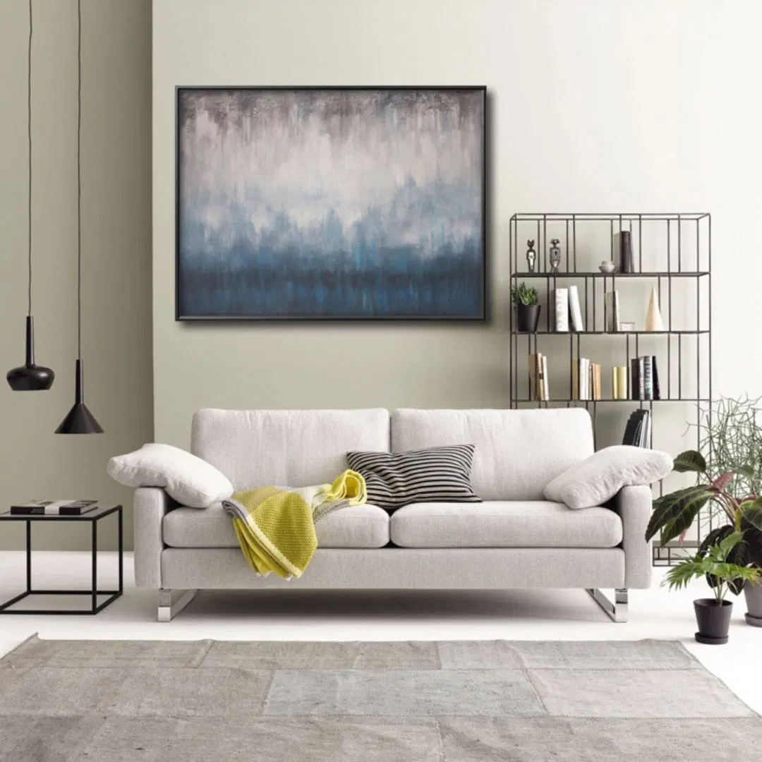 Handmade Modern Blue Gray and White Abstract Oil Paintings for Home Decor
