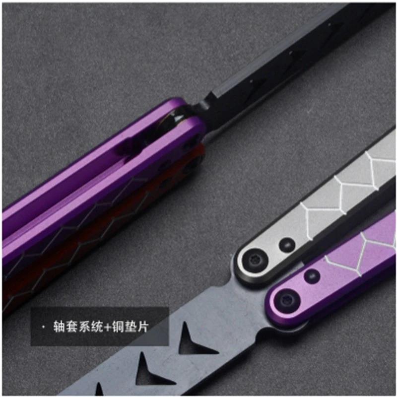 Butterfly Knife serie 6 aluminio Fancy Non-Slip Mango Open Edge Practique las cuchillas