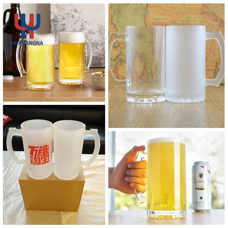 Customized Clear Cup Glass 16oz Frosted Sublimation Glass Beer Mug with Handle