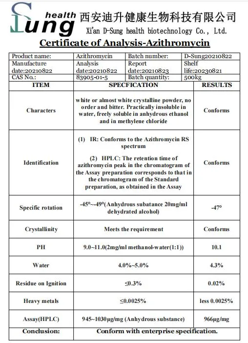 Antibiotic 99% Purity Azithromycin API Material Powder Azithromycin Azithromycin