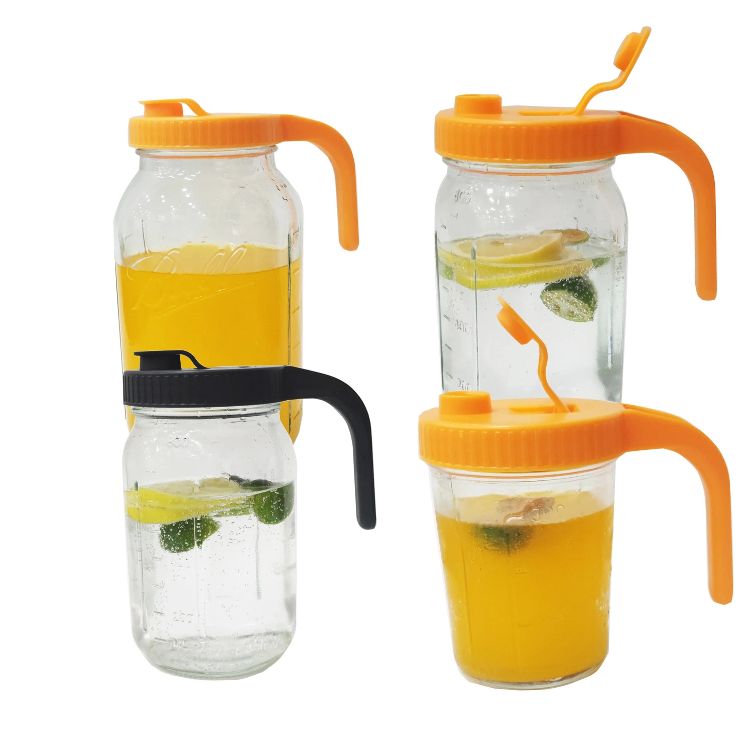 Wide Mouth Mason Jar BPA Free Drinking Pour Spout Plastic Pitcher Flip Cap Lid with Handle