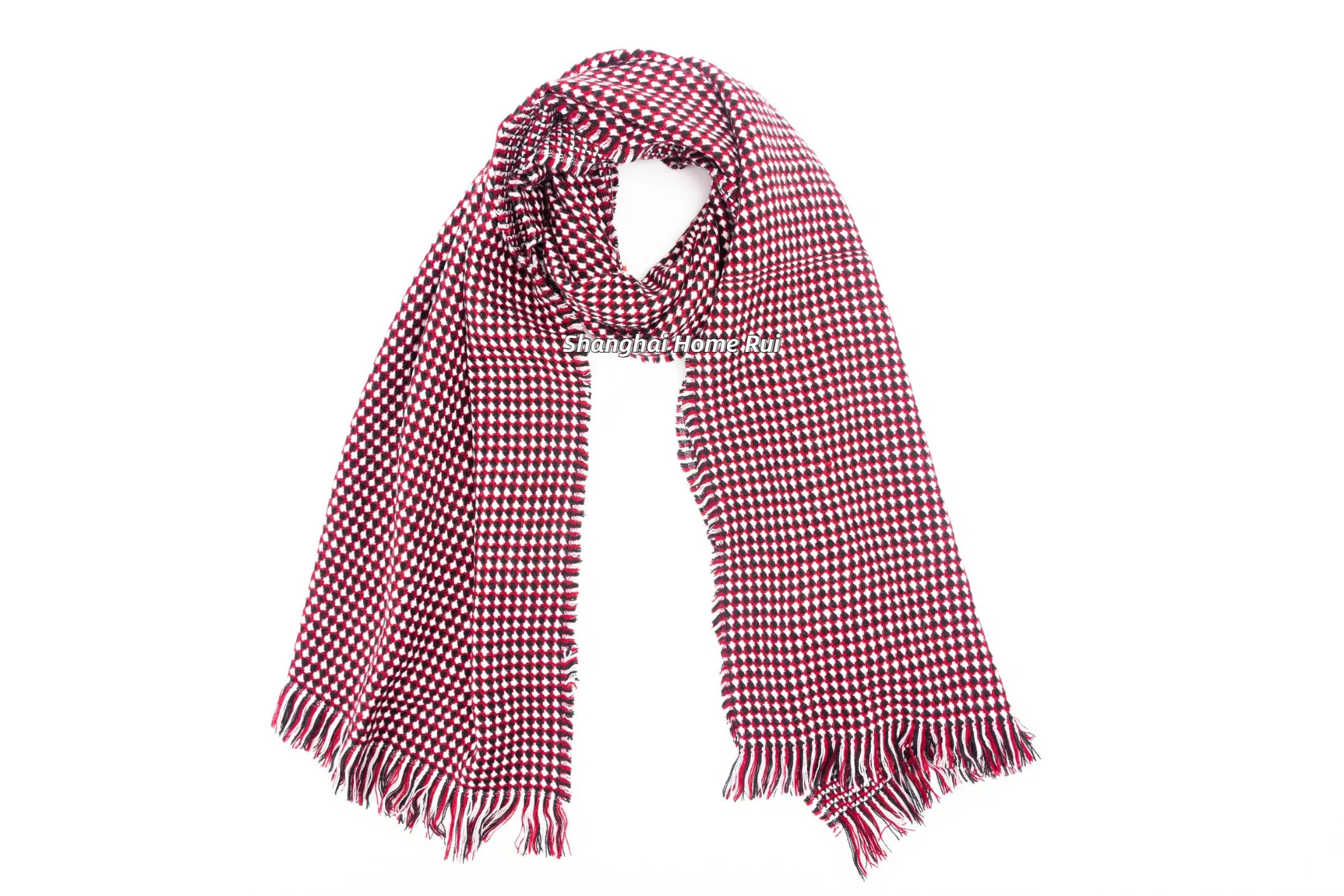 Home Rui Wholesale/Supplier Outerwear Apparel Accessory Woman Winter Warm Red Cashmere Woven Tassel Grid Checks Design Stoles Shawl Pashmina Large Oversize Blanket Scarf