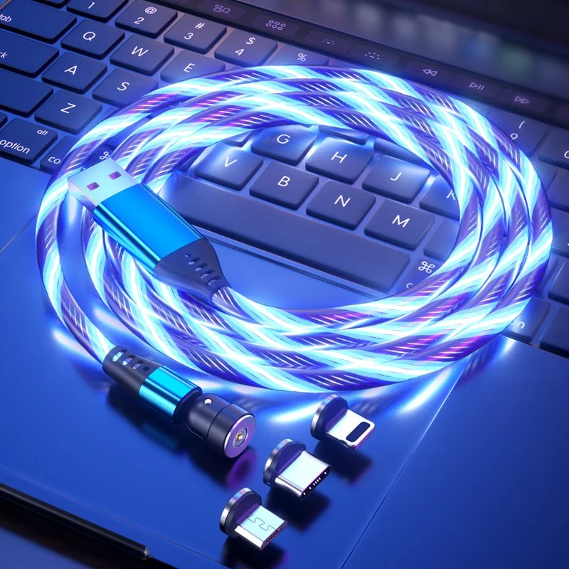 Magnetic Fast Charging USB Cable Flowing Light Phone Accessories Cable USB LED Luminous Micro Lighting Data Cable