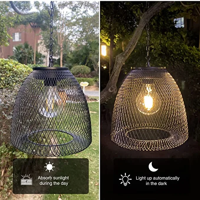 Solar Hanging Lamp - Outdoor Indoor Waterproof Chandelier Metal Hanging Lighting Decoration Bar Courtyard Garden Porch Indoor