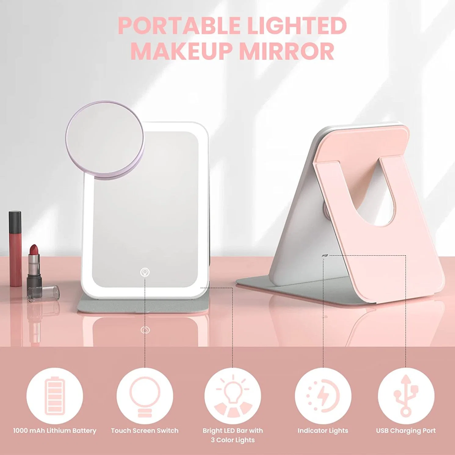 جديد Smart Mirror Super Thin Travel Portable Vanity Desk Makeup مرآة مع إضاءة قابلة للإضاءة