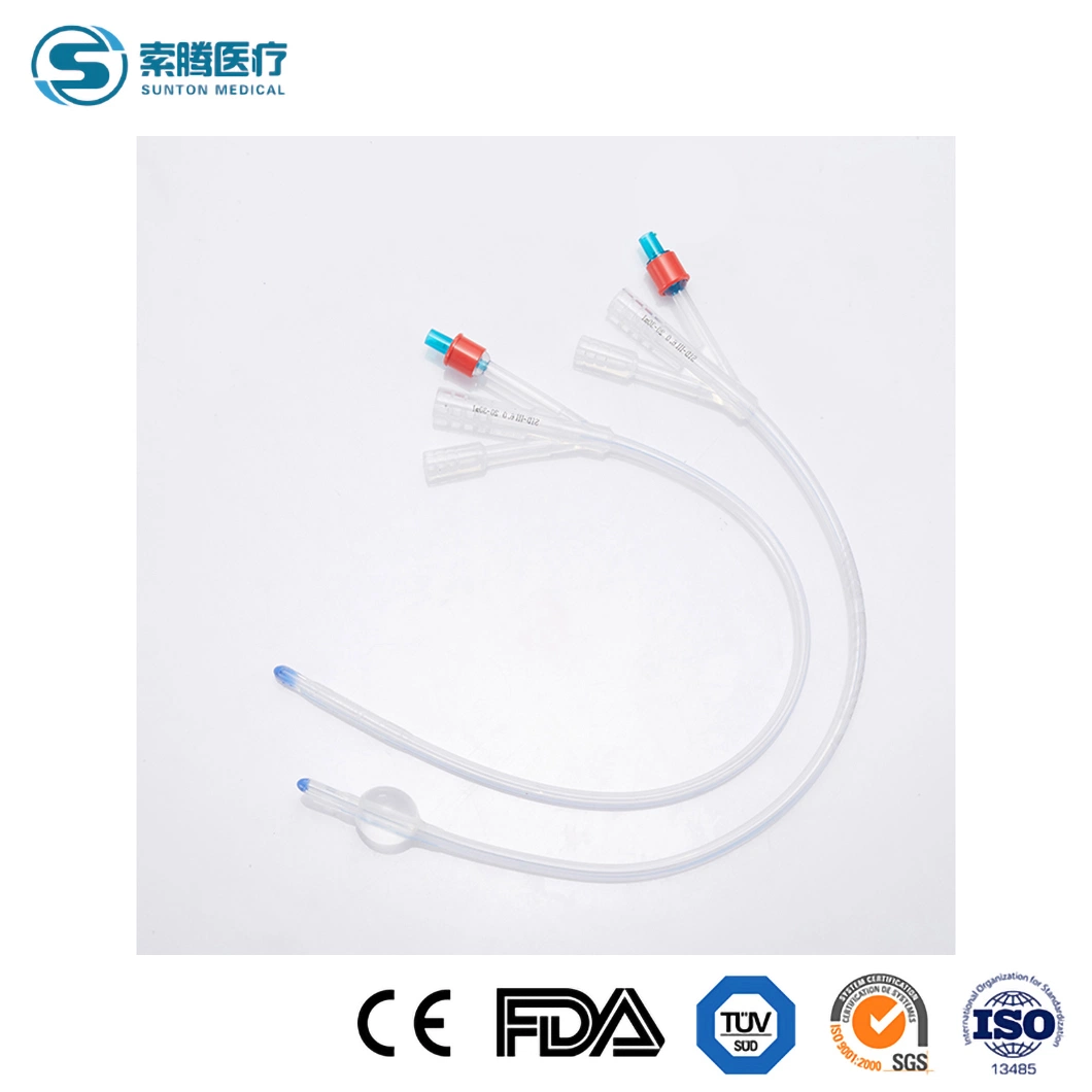 Sunton Chine 6 - 26 fr/CH enduit de silicone de taille 1 voie 2 voie 3 voie Latex Foley cathéter urétral fournisseurs silicone (2 voies 3 voies) permanents une sonde urinaire