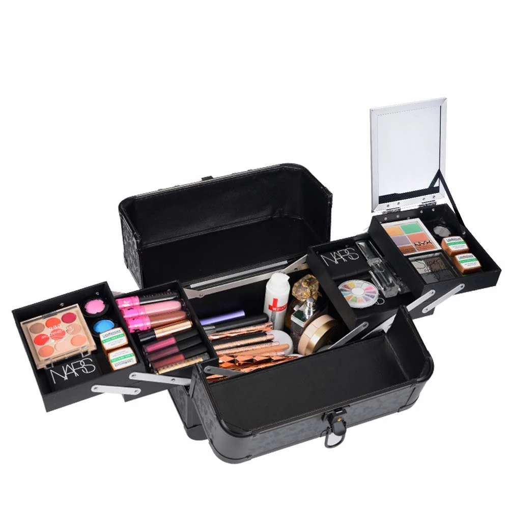Black Aluminum Cosmetic Case Makeup Case with Trays Beauty Case