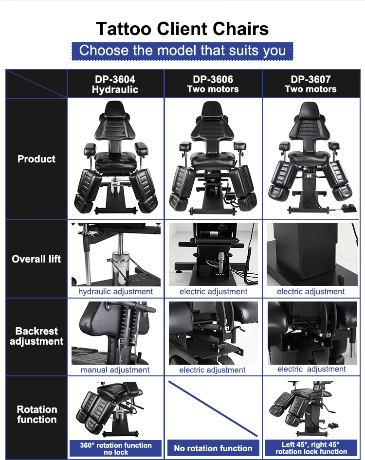 Ergonómico de tinta del tatuaje eléctrica cama silla de Mejor artista del tatuaje silla de salón de masajes spa