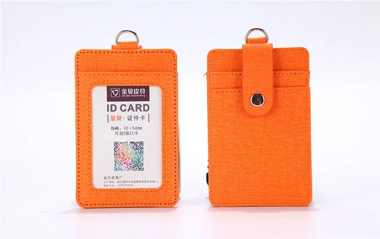 in Stock Ready to Ship Retractable Reel PU Leather ID Card Working Card Badge Holders with Strap