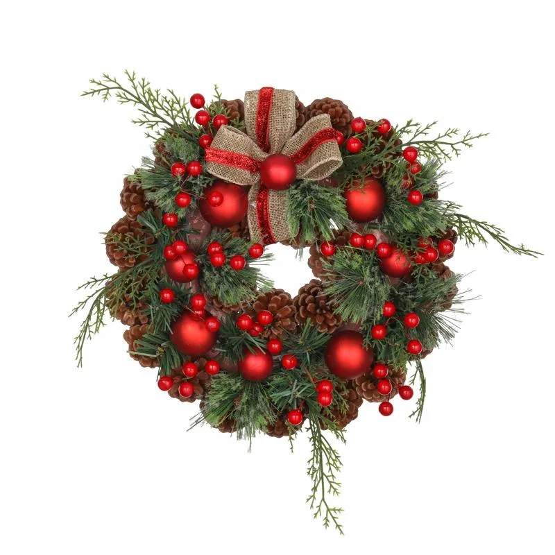 Red Deer Pine Withsnow Door Tree Christmas Wreath