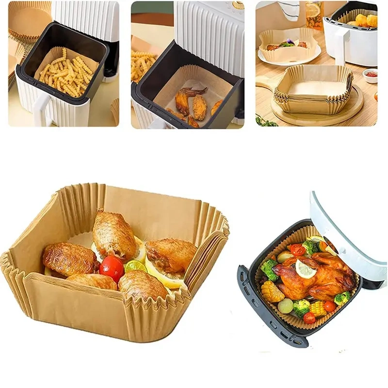 100 PCS 16cm/20cm carré plateau de cuisson en papier sulfurisé rond Air Fryer jetable Papiers d'alimentation