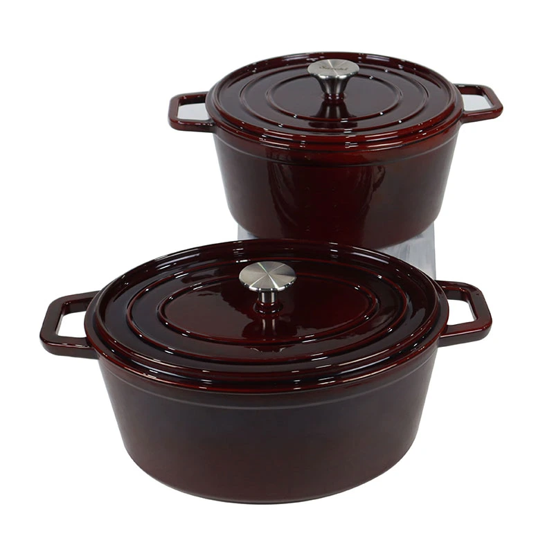 Fábrica de China Utensílios de Cozinha sem marca Specula Large Oval Red Enameled Cast Forno holandês de Ferro com pega