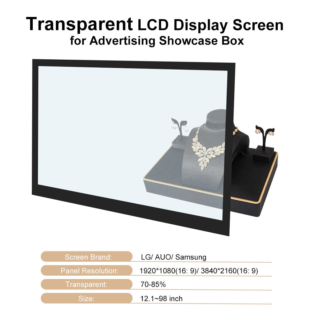 شاشة شفافة شفافة 21.5 - 86 بوصة عرض LCD شفاف لمشاهدة الهاتف صالة المجوهرات