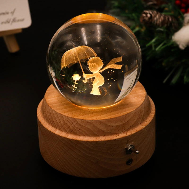 Boîte à musique en bois avec boule de cristal en 3D, cadeaux pour petite amie, cadeaux de la Saint-Valentin pour épouse, cadeaux de la fête des mères pour épouse, cadeau mère-fille, cadeaux d'anniversaire pour épouse.