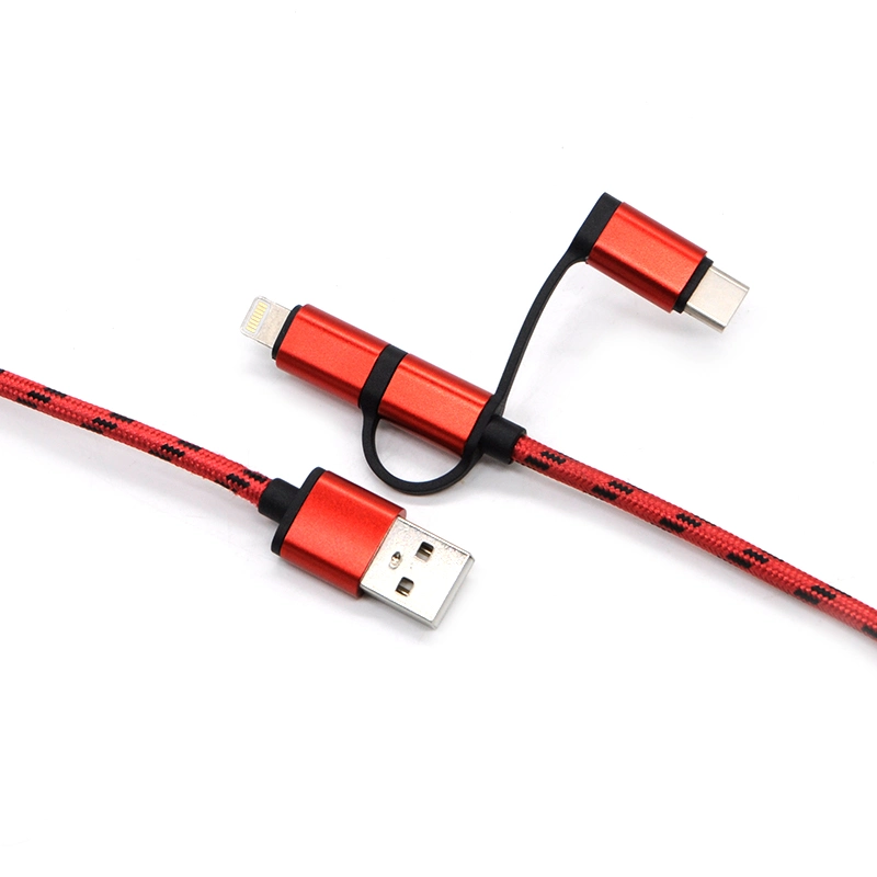 3in1 Multifunktions-Micro-USB-Datenkabel Geflochtenes Material Aluminiumlegierung Shell für iOS-Telefone