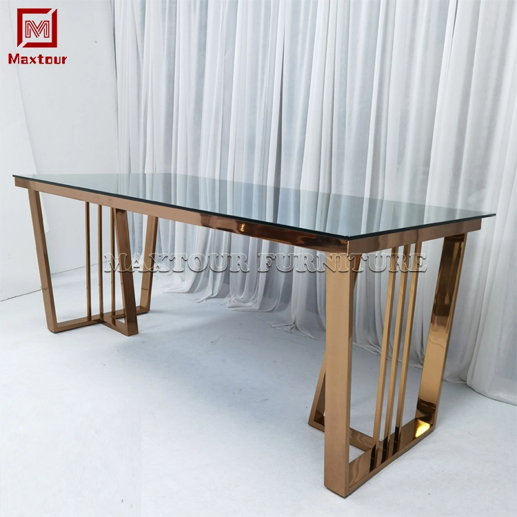 Muebles de comedor de lujo superior de cristal o mármol, oro rosa mesa de comedor moderno