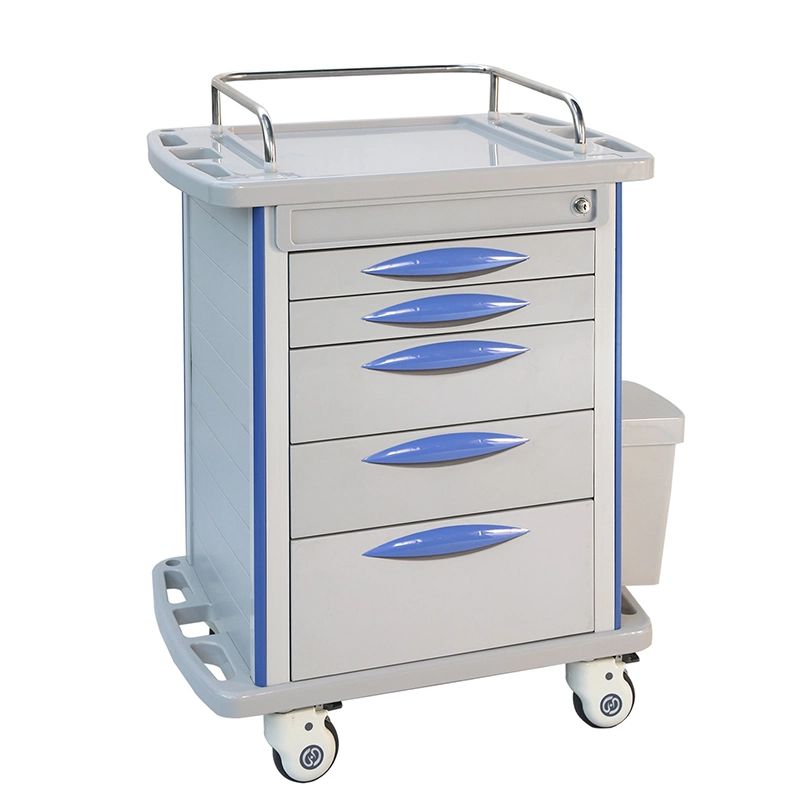 Plastic Rolling Lockable Workstation Medical Supplies ABS Series Emergency Trolley Surgical Cleaning Trolley Medical Cart with Drawers Cabinets