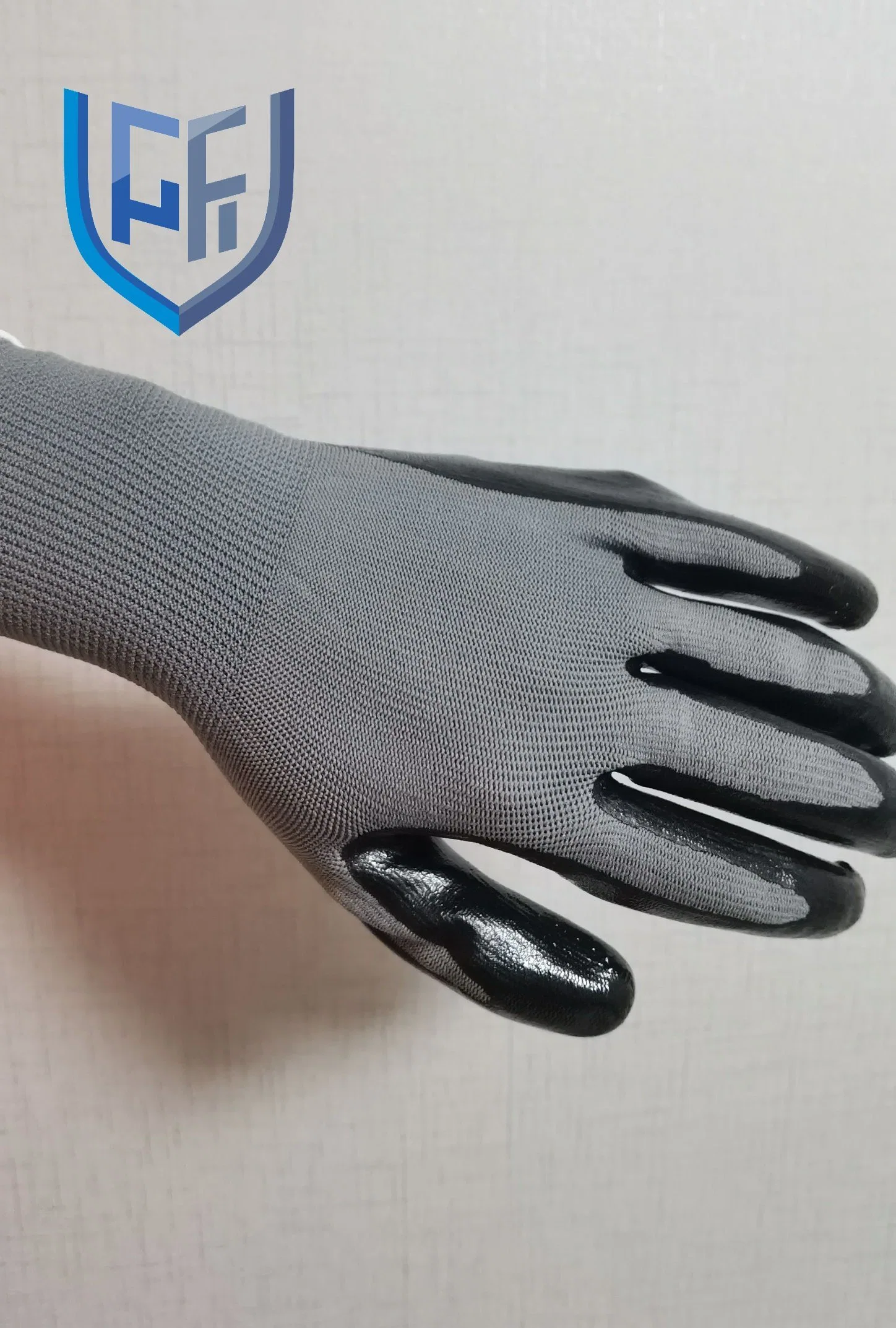 13G Polyester Shell Black Nitrile Coated Glove Assembly Machining Automotive