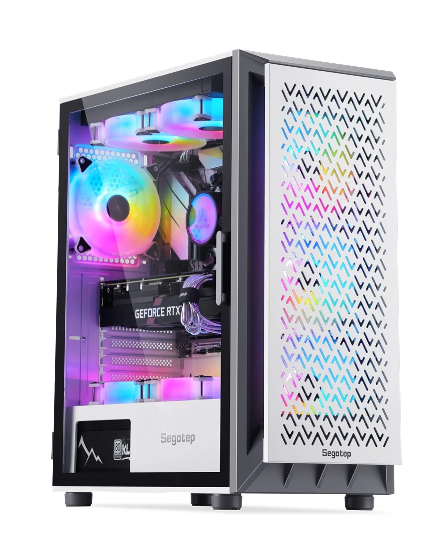 White-Front-Hollow Design-Segotep-Export-Mexico-Japan-DIY Computer ATX Tempered Glass Side--PC Computer Casing