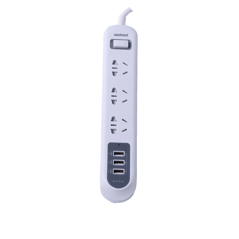 La fabricación de 3 módulos de extensión USB 3 Tomacorriente eléctrico Smart Power Strip con el cable de extensión con el fusible