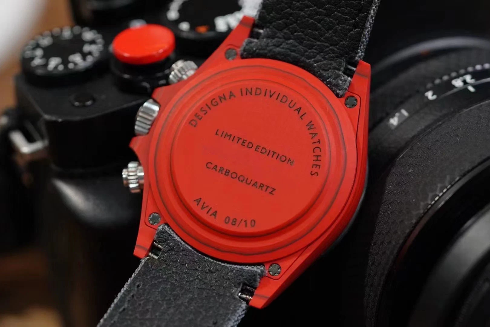 Super Clone 5A Dial de fibra de carbono rojo para aviones, 4130 Movimiento sincronización Reloj mecánico totalmente automático, Velcro correa de nylon