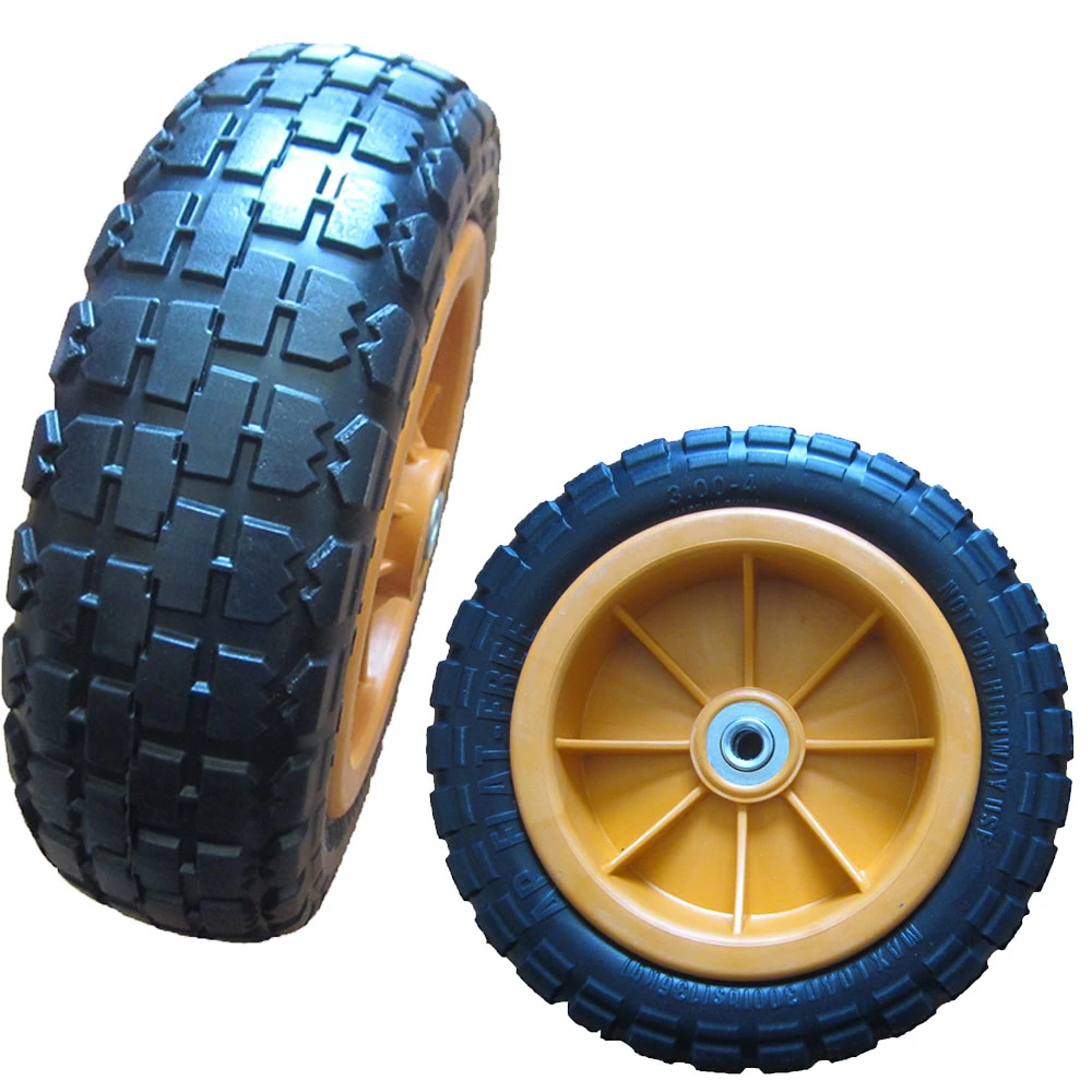 High Load Capacity Puncture Free Trolley Wheel 10 Inch Beautiful Plastic Spoke PU Foam Wheel