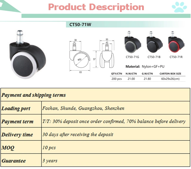 Guangdong Factory Rubber Office Chair Wheels Silicone Nylon Caster