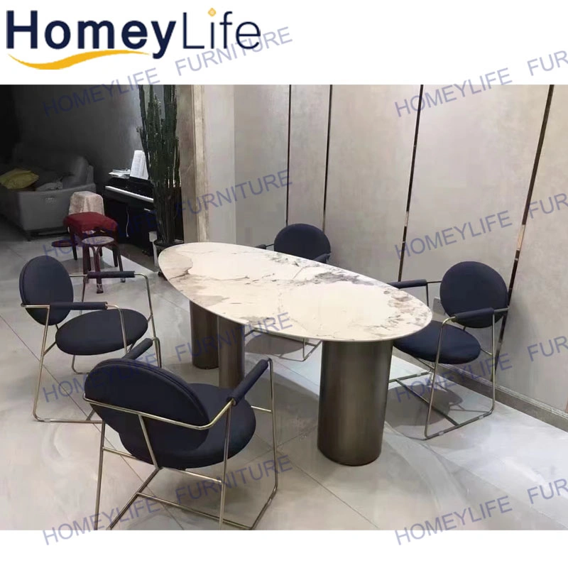Mármol de metal moderno mesa de comedor con sillas para el restaurante del hotel mobiliario